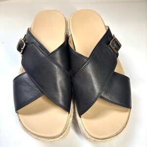NEW ABEO Dylan / Solstice Cross Slide Sandals Leather Black Sz 9
